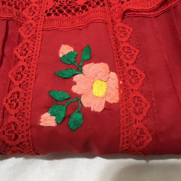 Swim Coverup Red Cutout Lace Embroidered Boho Beach Resort Wear Poolside - Picture 16 of 16